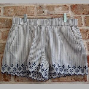 Madewell blue and white striped embroidered shorts, size S
